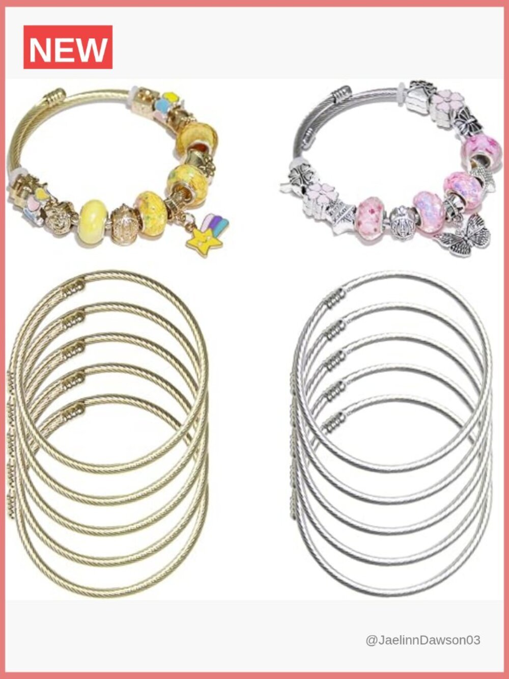 10 Pcs Elastic Charm Bracelet Chain Stainless Steel Cable Wire Bangle Jewelry